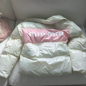 Miu miu jacket white and pink color. Medium size